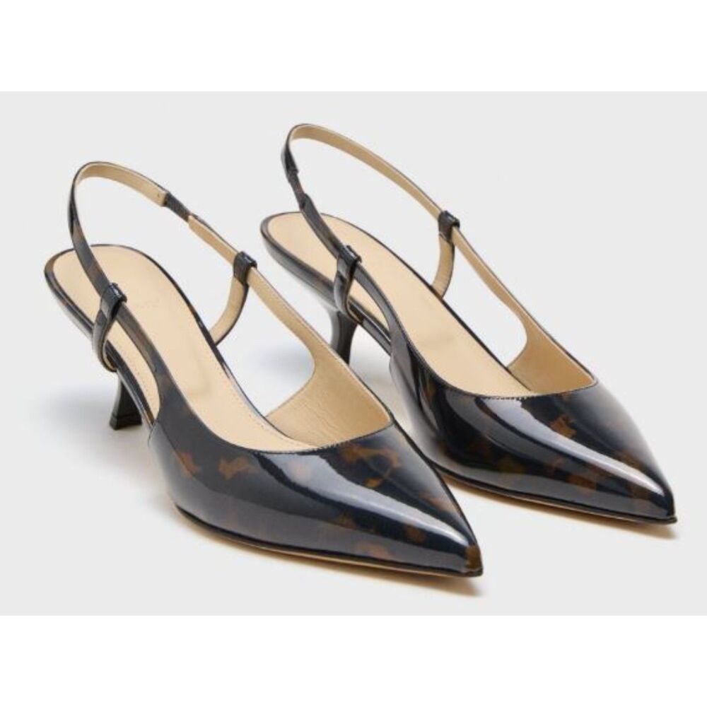 Theory Micro Slingback Pump Tortoiseshell Printed Leather Sandals 37 NIB 398